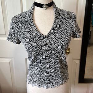 DRESSBARN | V-neck Mesh Crochet blouse top  | size Small
